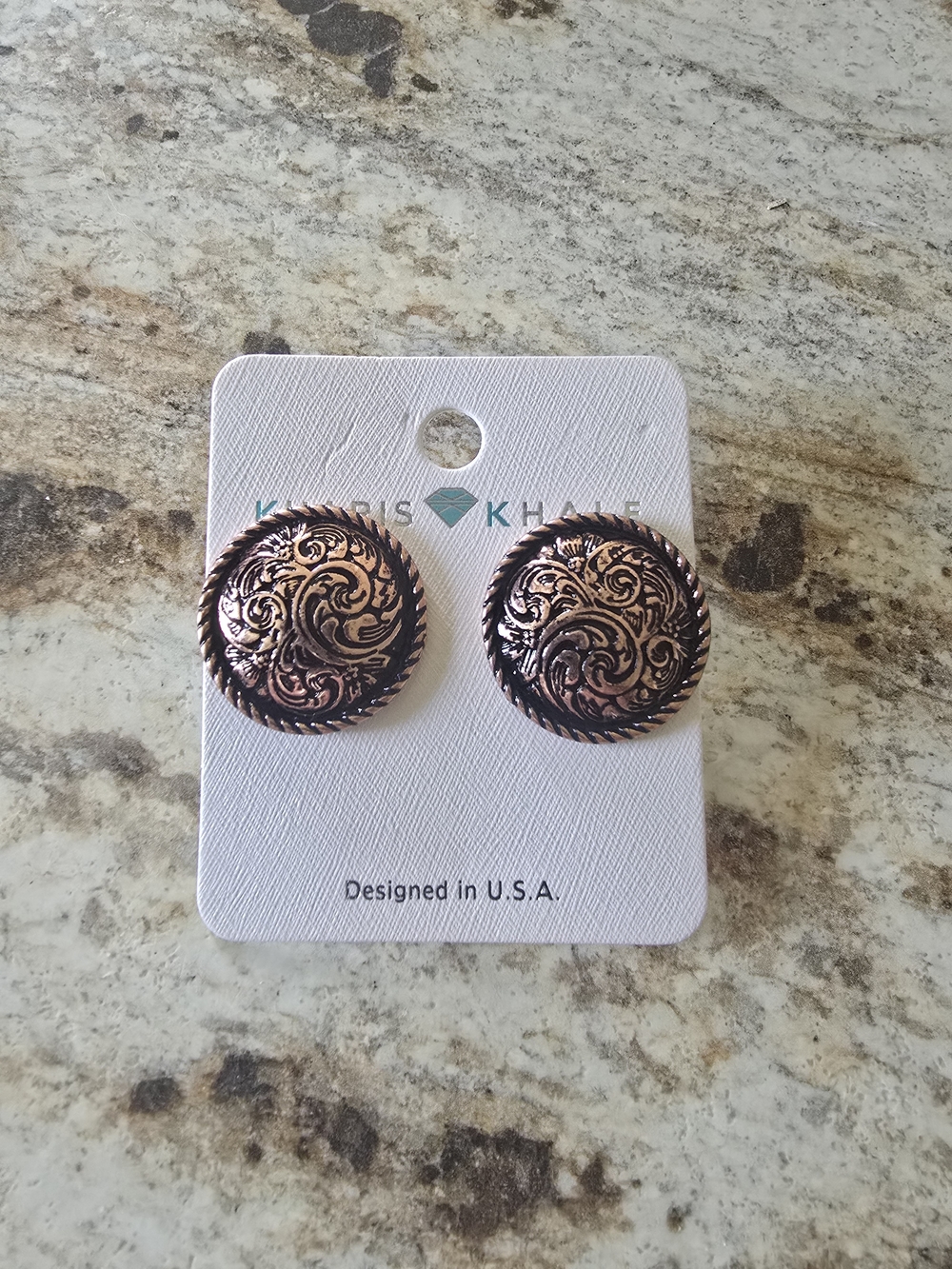 Copper-Tone Filigree Button Stud Earrings